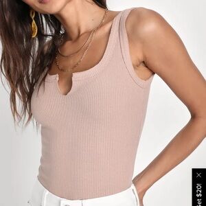 Lulu's Cream Ribbed Tank Top